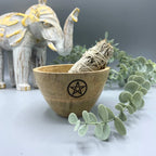 Wooden Smudge Bowl - Pentagram - Small