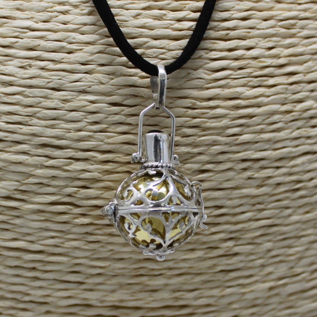 Silver angel bell pendant in the Night-time design on a neck cord - view 2