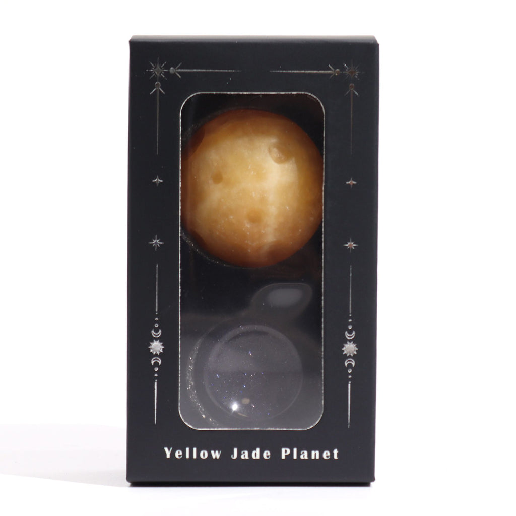 Yellow Jade Planet on a Goldstone Stand (SATURN) - view 4