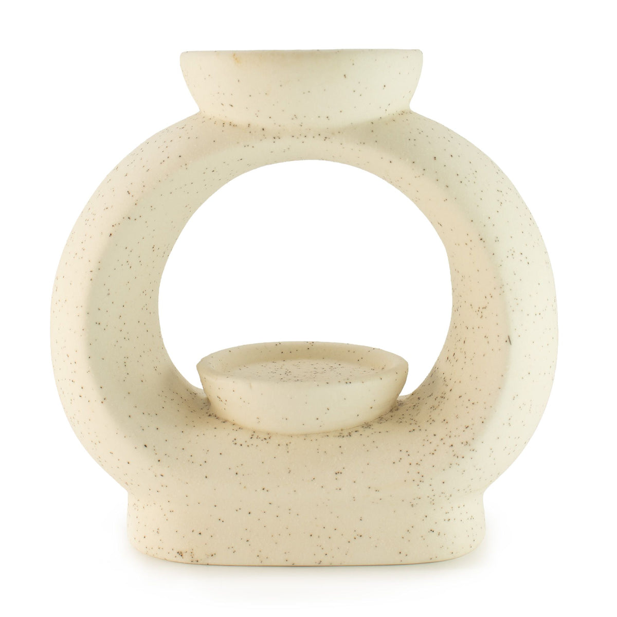 Ceramic Zen Oil Burner - Large Oval Pebble - Speckled Off-White