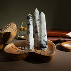 Large rainbow moonstone six face obelisk point, milky white with blue flash - view 3