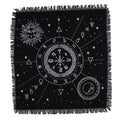 Fringed cotton altar cloth printed with a moon and sun chart