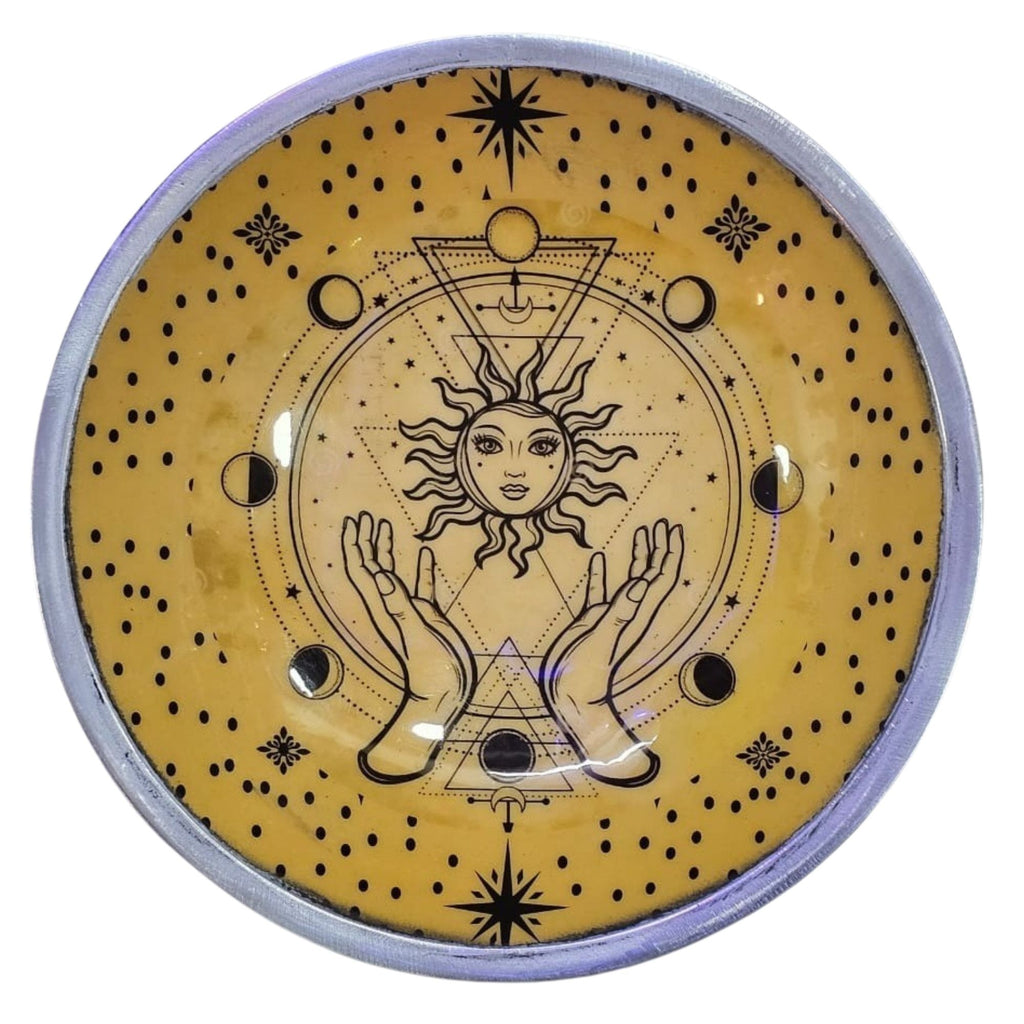 Triple Leg Enamelled Offering Plate - Hands & Sun - view 2