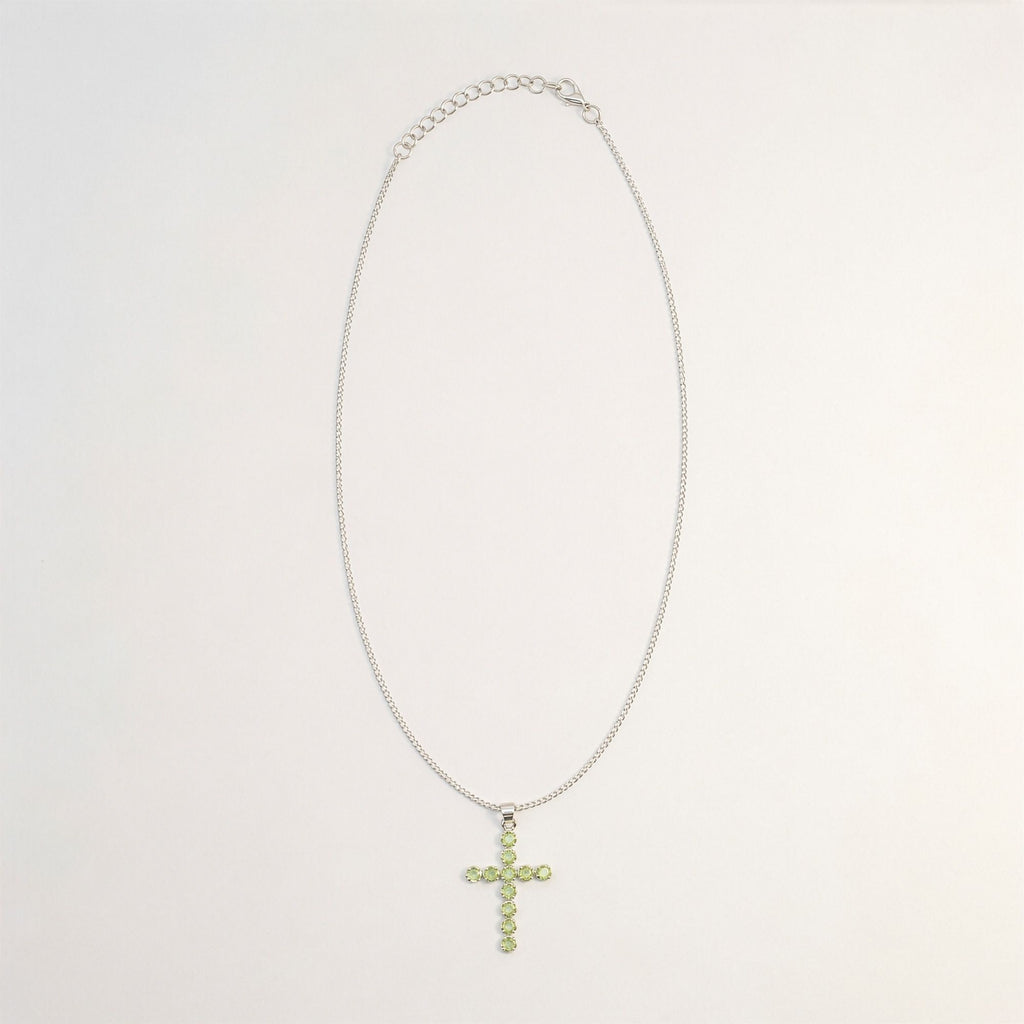 Indian Devotional Pendant - Silver Plated (45cm Chain) - Peridot Crucifix - view 4
