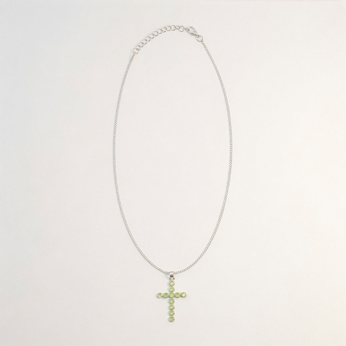 Indian Devotional Pendant - Silver Plated (45cm Chain) - Peridot Crucifix - view 4