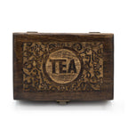 Carved mango wood tea box with six compartments and a brass clasp - view 4