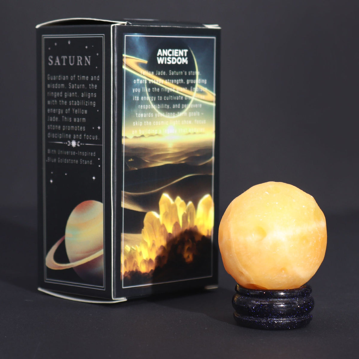 Yellow Jade Planet on a Goldstone Stand (SATURN) - view 5