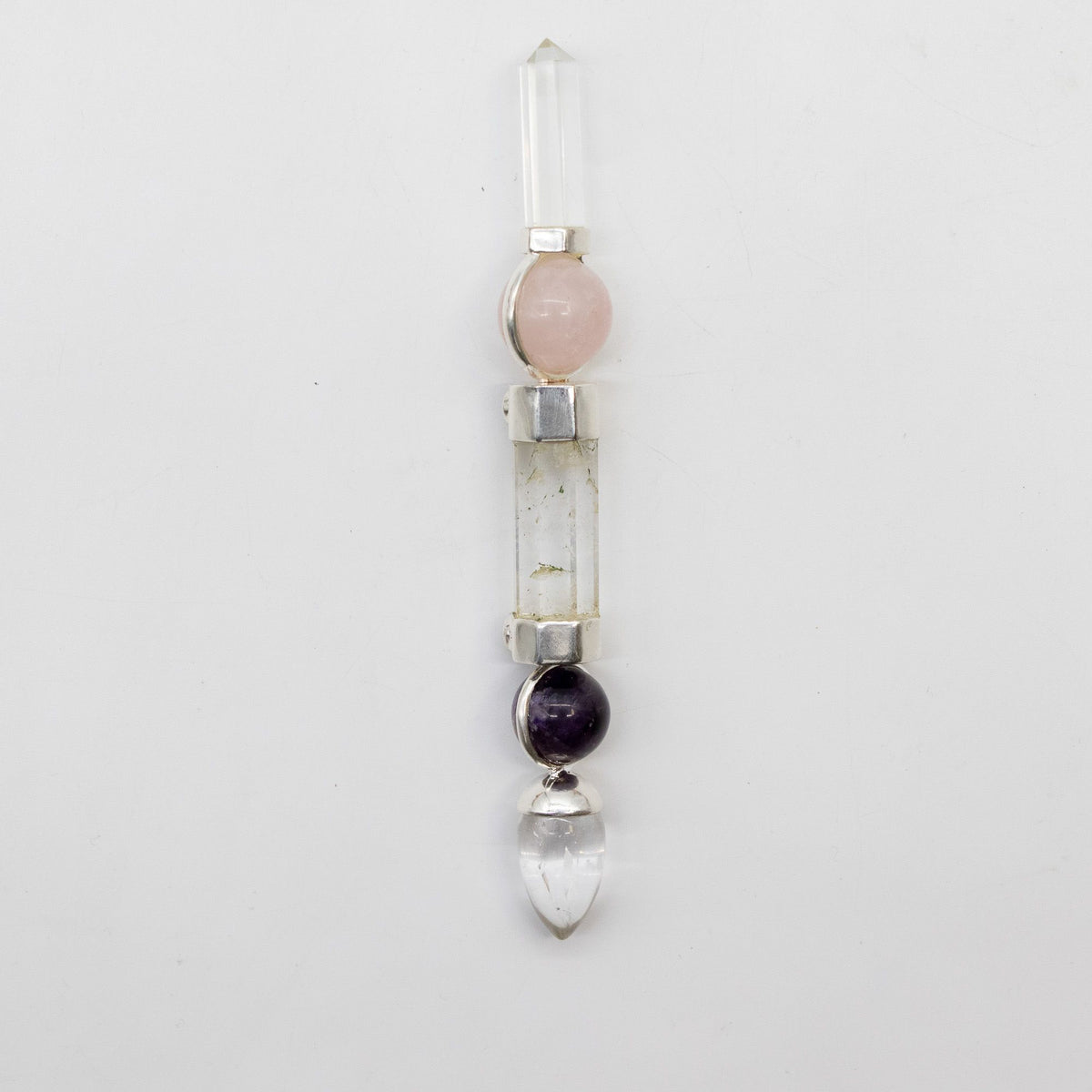 Celestial Prism Wand - Amethyst Moving Crystal Sphere Quartz-Style Stem - 12cm