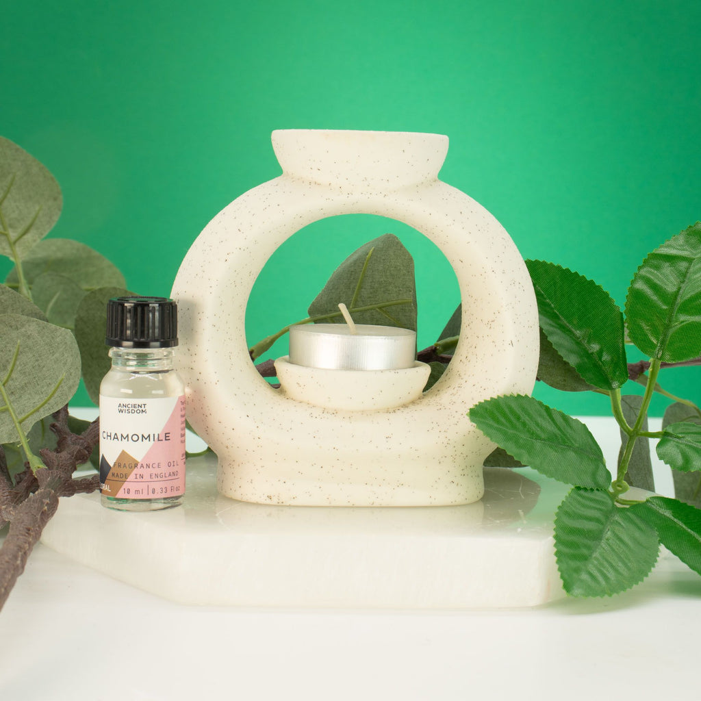 Ceramic Zen Oil Burner - Large Oval Pebble - Speckled Off-White - view 2