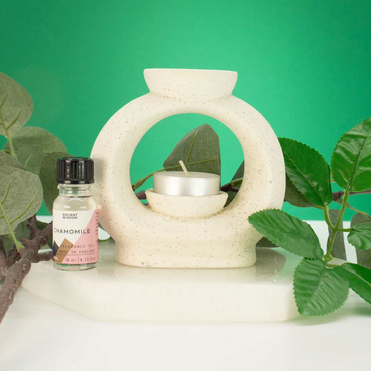 Ceramic Zen Oil Burner - Large Oval Pebble - Speckled Off-White - view 2
