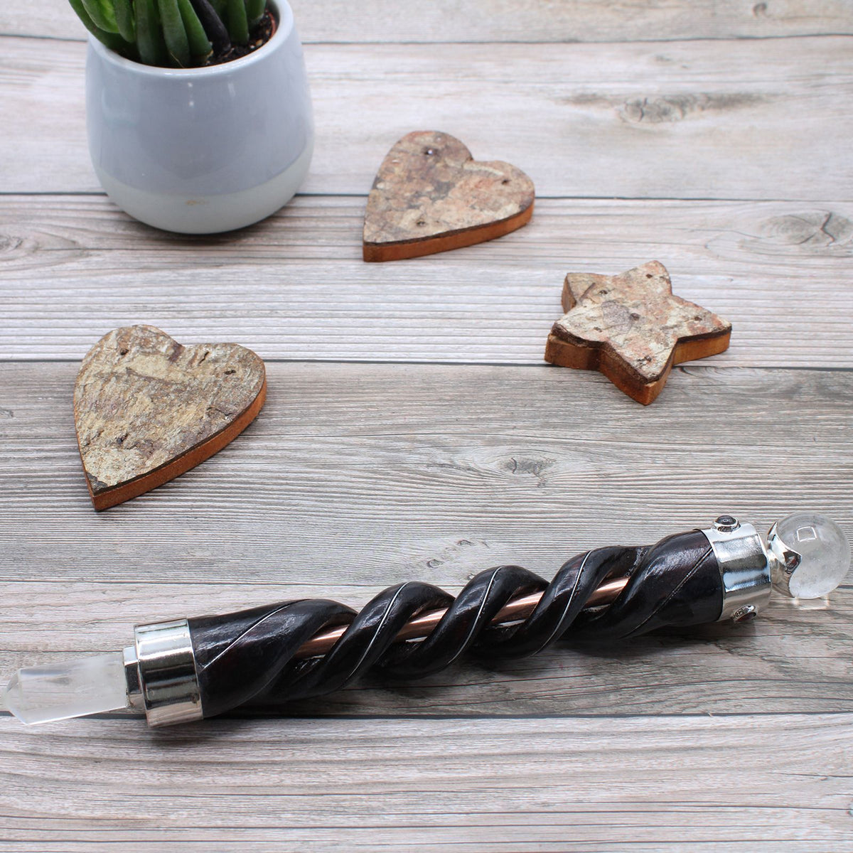 Spiral Carving Healing Wand - Copper Pipe Rock Quartz - view 4