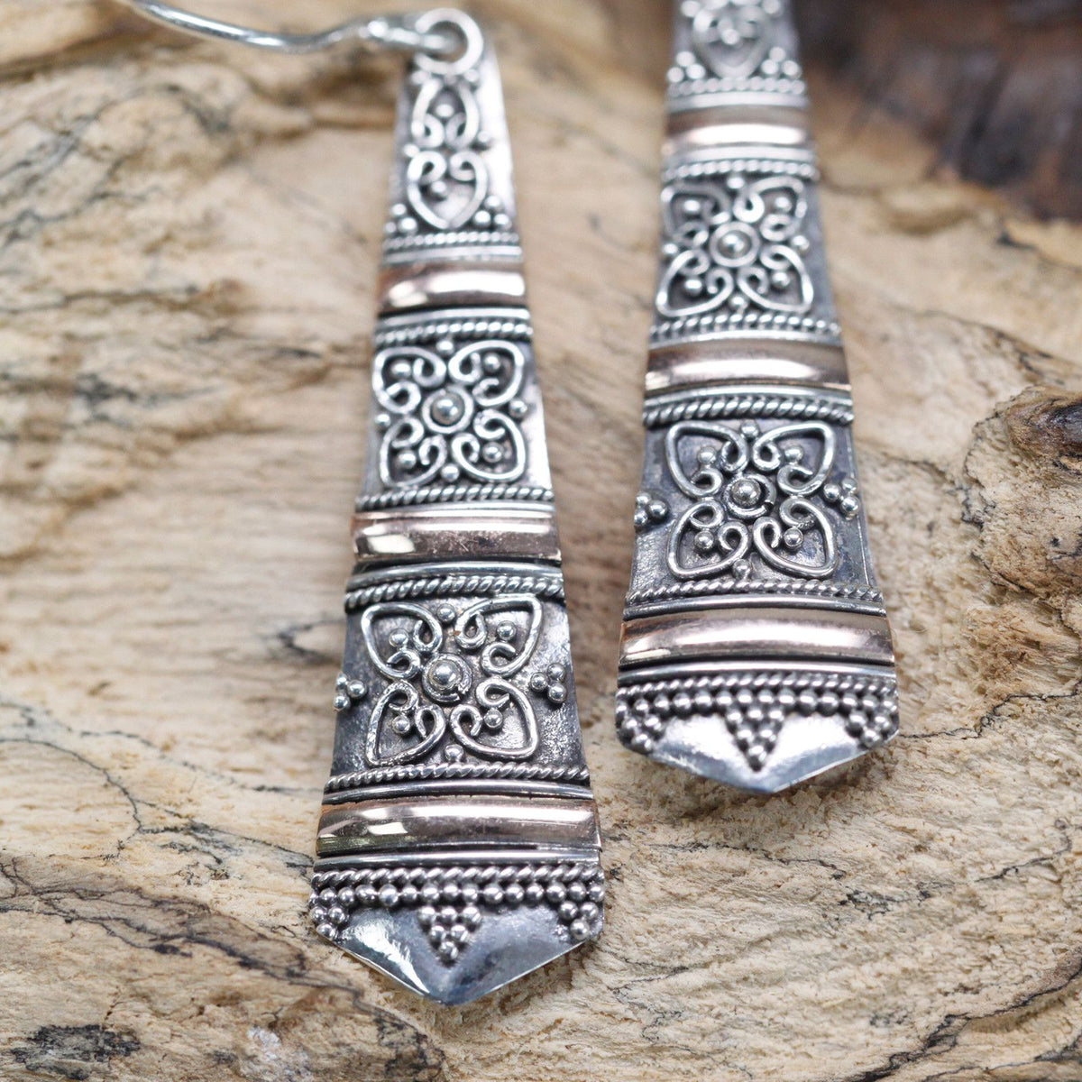 Silver & Gold Earring - Tribal Drops - view 2