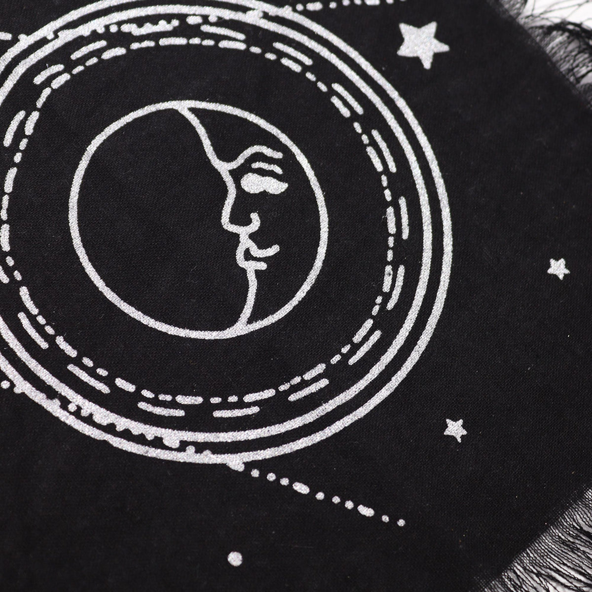Fringed cotton altar cloth printed with a moon and sun chart - view 2