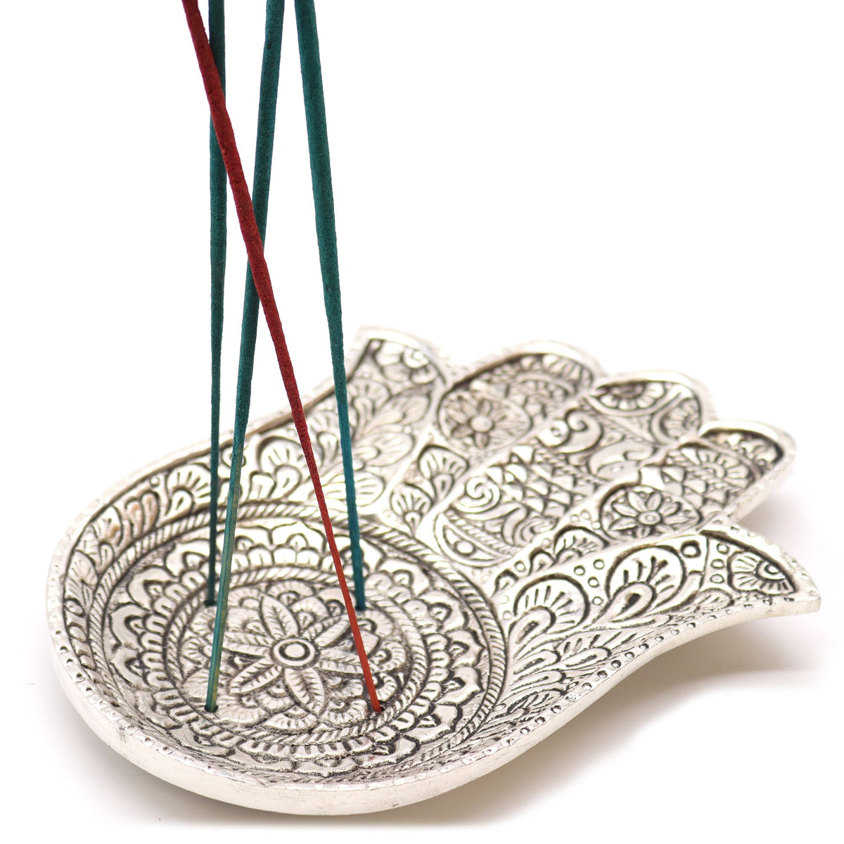 Polished Aluminium Lrg Hamsa Incense Holder - view 2