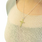Indian Devotional Pendant - Silver Plated (45cm Chain) - Peridot Crucifix