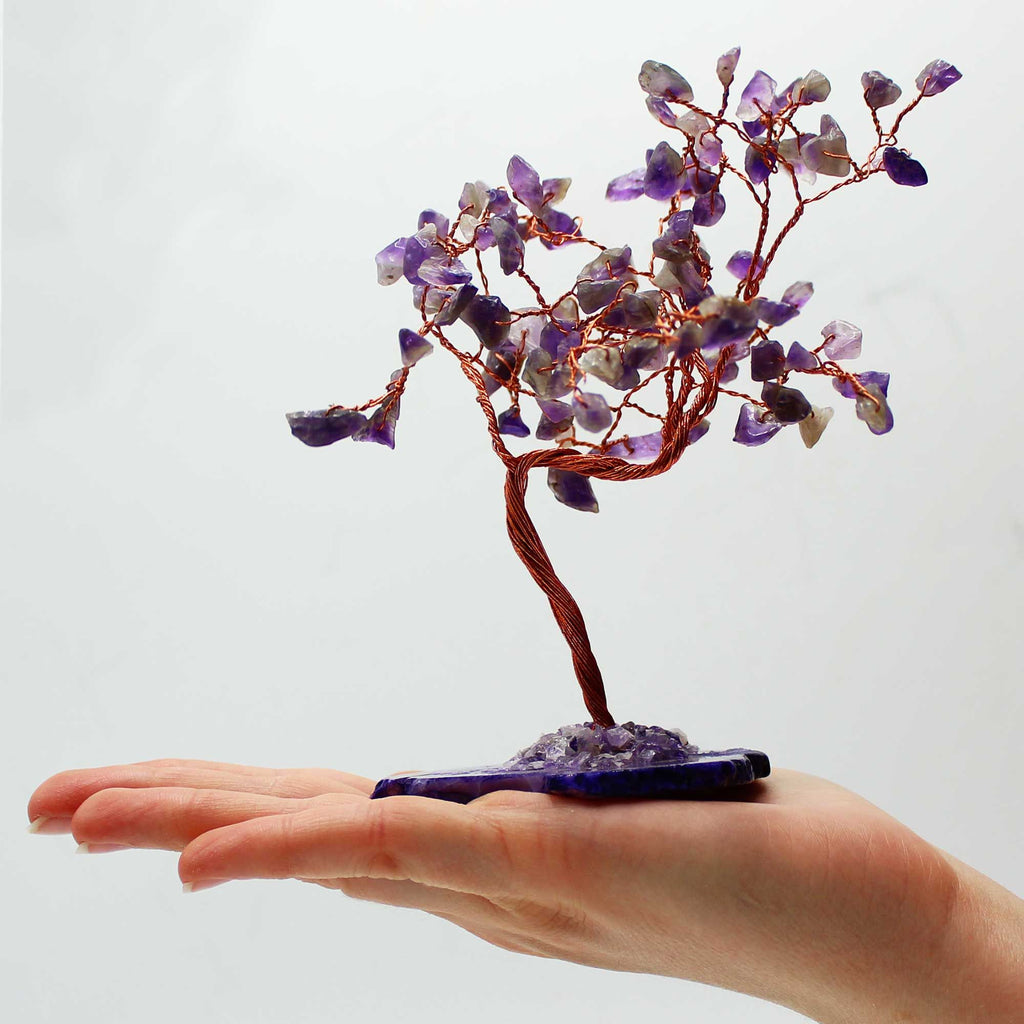 Lrg Gemstone Tree - Amethyst on Natural Agate Base (100 stones) - view 3