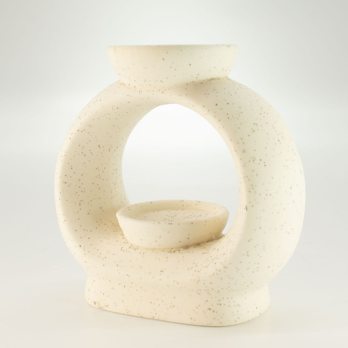 Ceramic Zen Oil Burner - Large Oval Pebble - Speckled Off-White - view 4