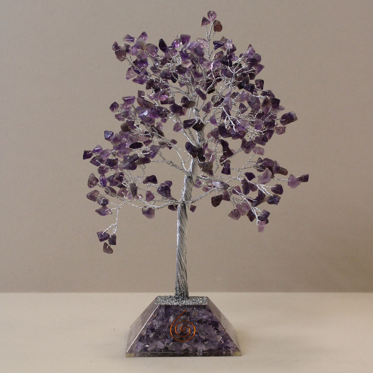 Amethyst chipstone tree on a purple orgonite base, on cotton-rag paper - view 3