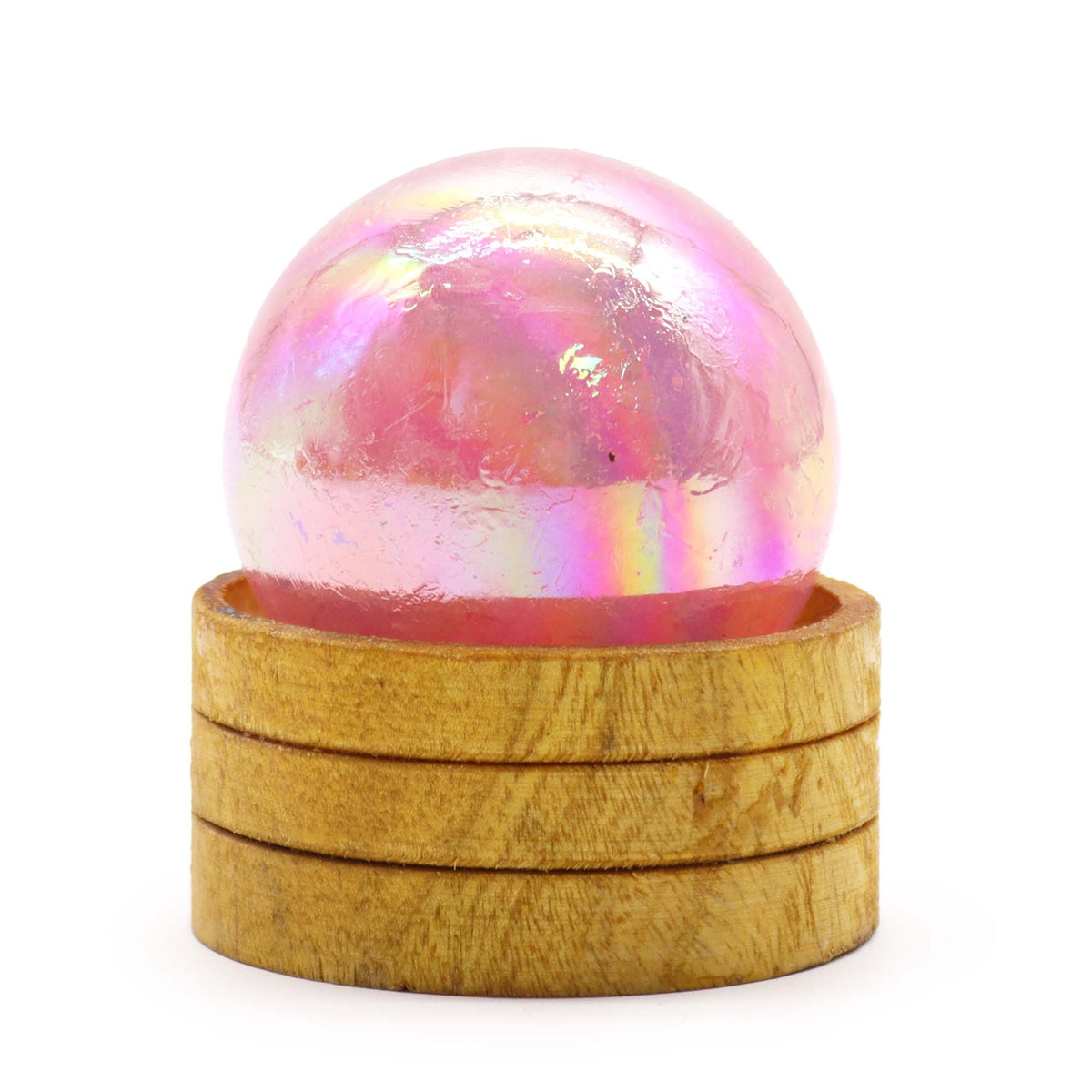 Rose Quartz Titanium Aura Crystal Sphere with Stand - Large
