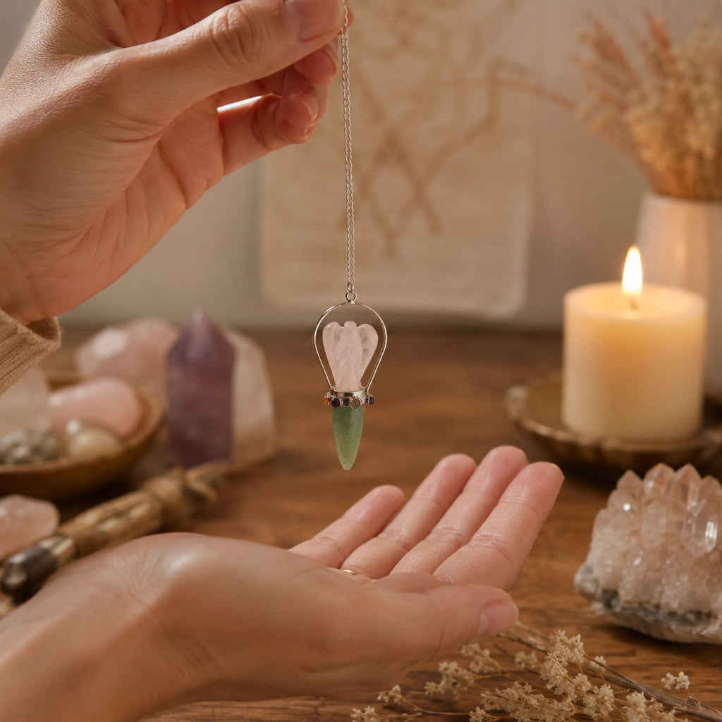 The Heart Oracle - Two Piece Angel Pendulum - Chakra Band - Rose Quartz & Green Aventurine - view 3
