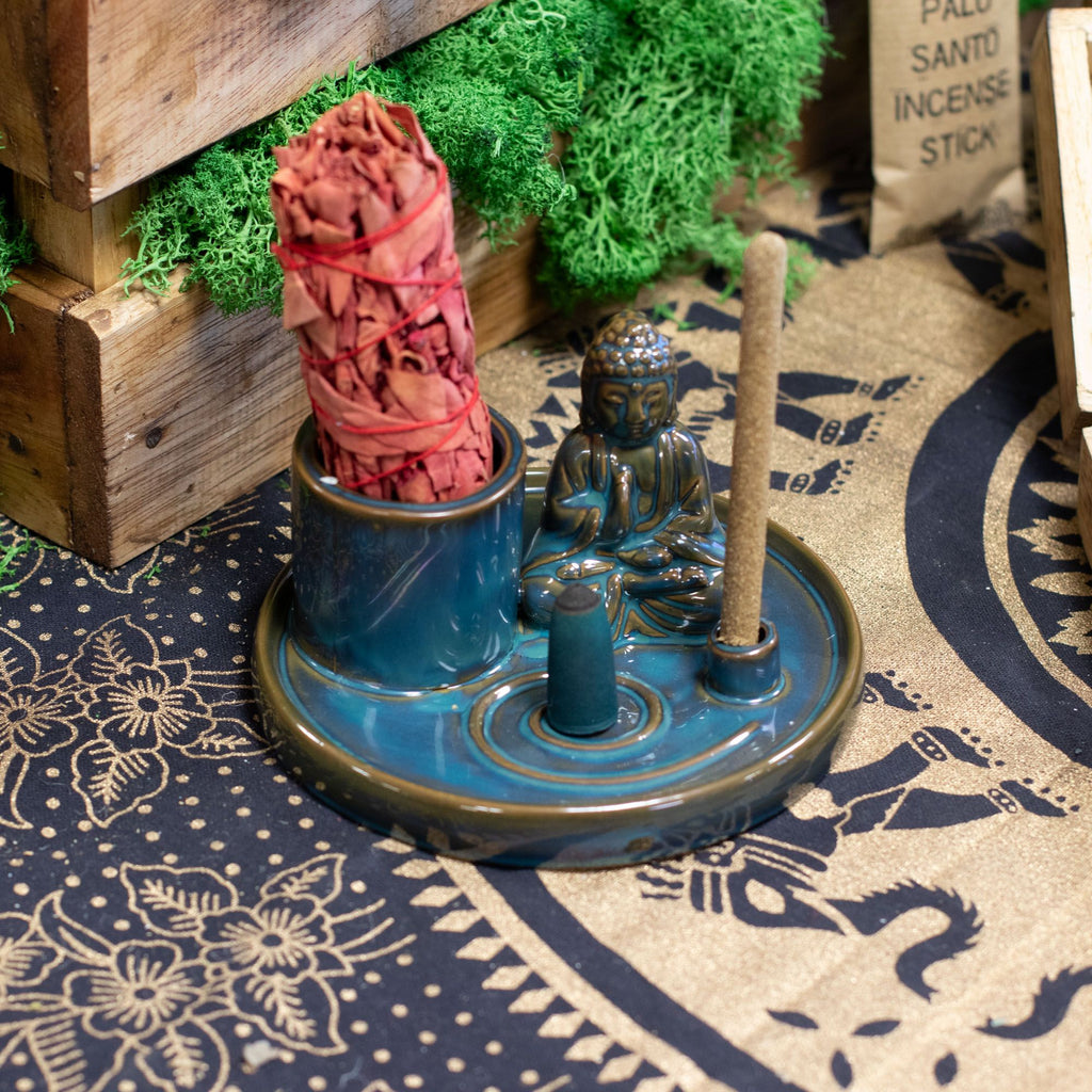 Multi Purpose Buddha Incense Plate - Ceramic Blue - view 3