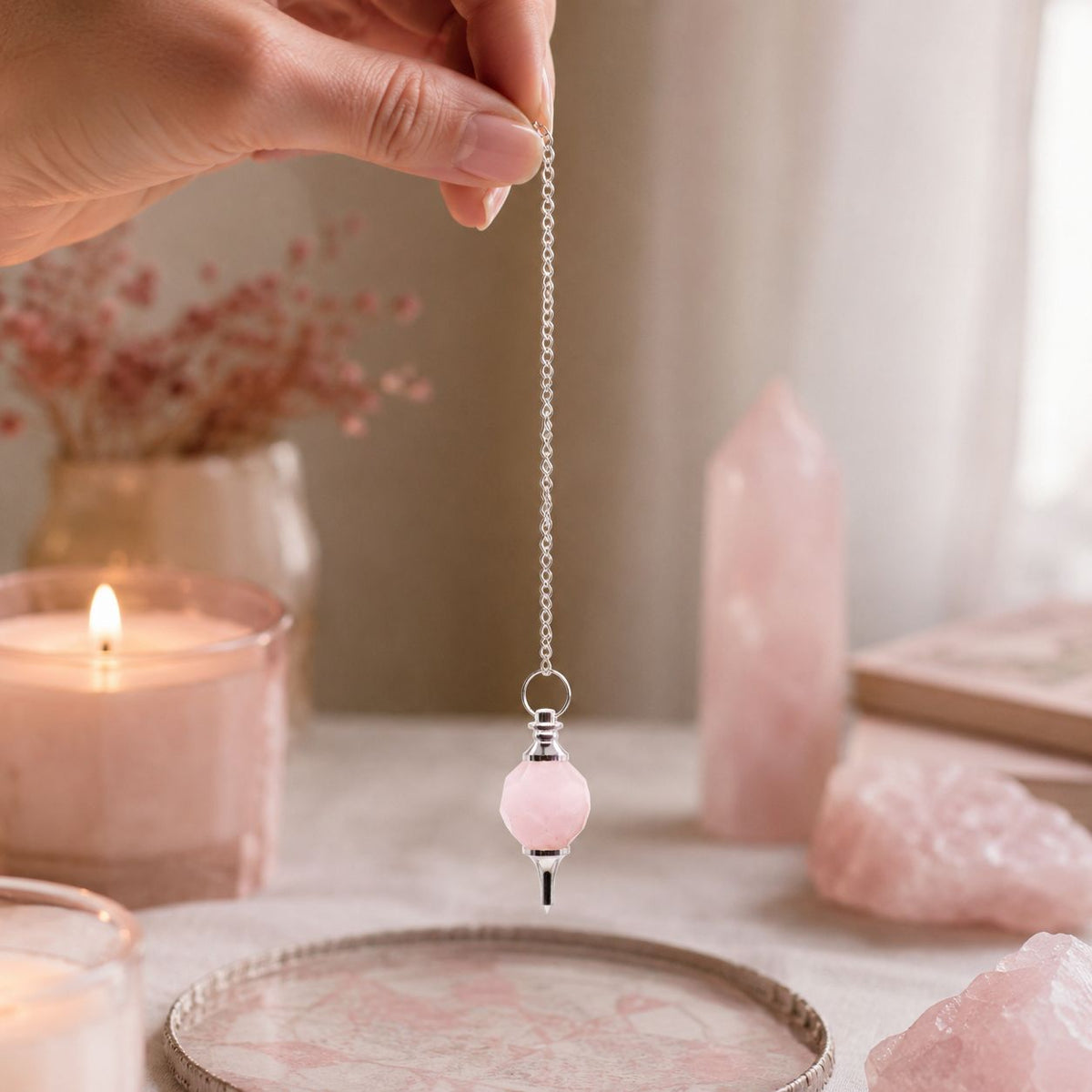 Faceted Gemstone Pendulum - Rose Quartz - view 2