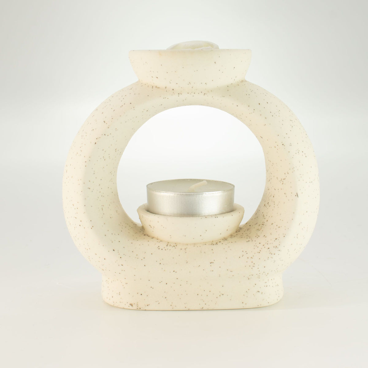 Ceramic Zen Oil Burner - Large Oval Pebble - Speckled Off-White - view 3