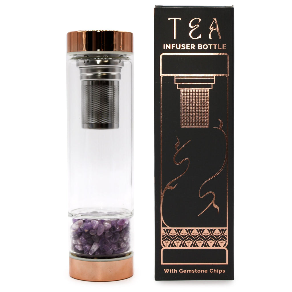 Crystal Glass Tea Infuser Bottle - Rose Gold - Amethyst - view 7