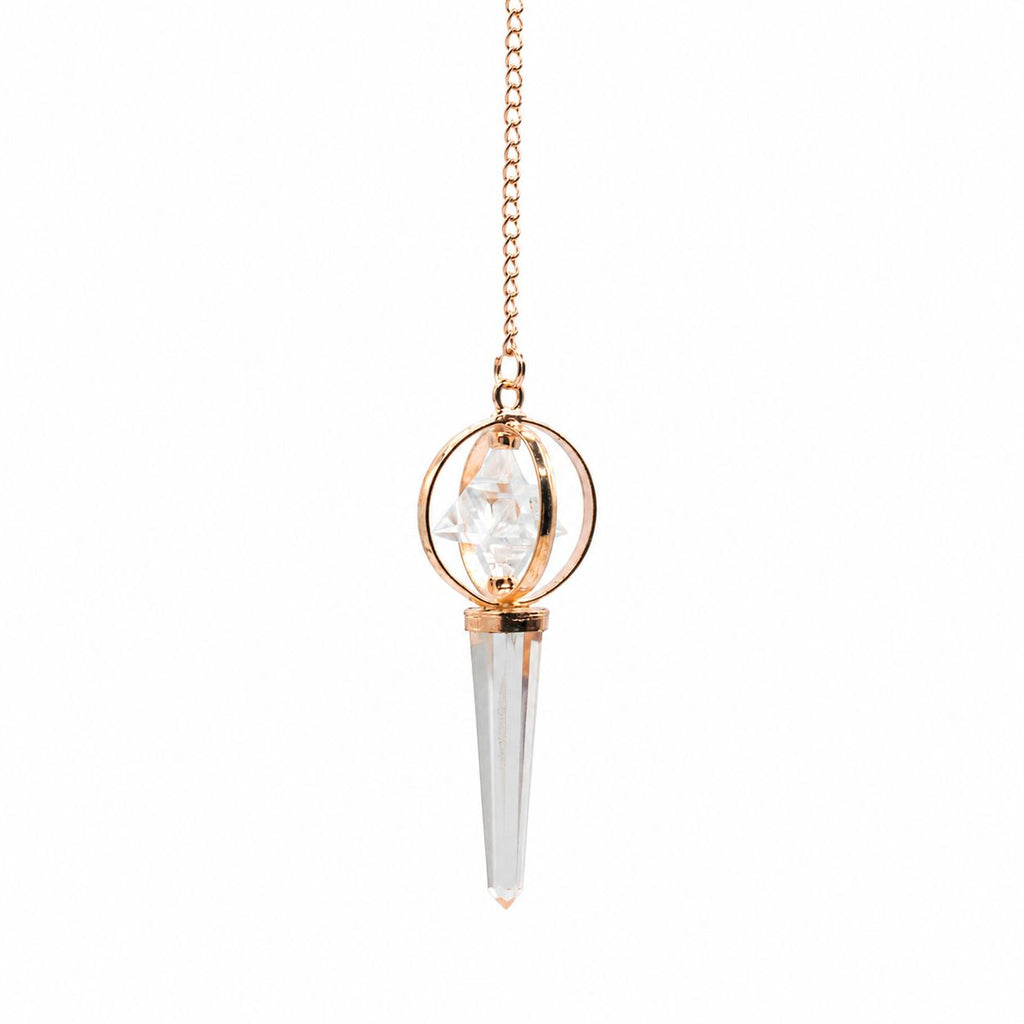 Stellar Gateway - Two Piece Spinning Merkaba Star in Copper Pendulum - Clear Quartz - view 2