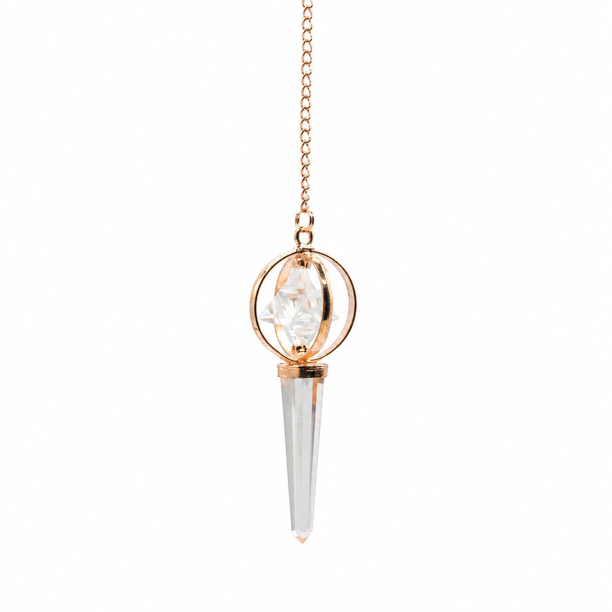 Stellar Gateway - Two Piece Spinning Merkaba Star in Copper Pendulum - Clear Quartz - view 2