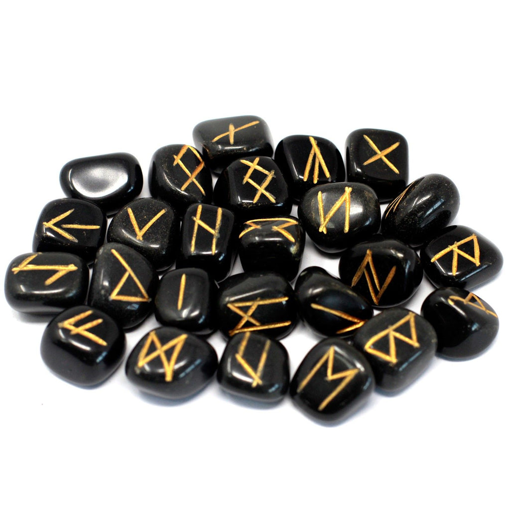 Runes Stone Set in Pouch - Black Agate - view 2