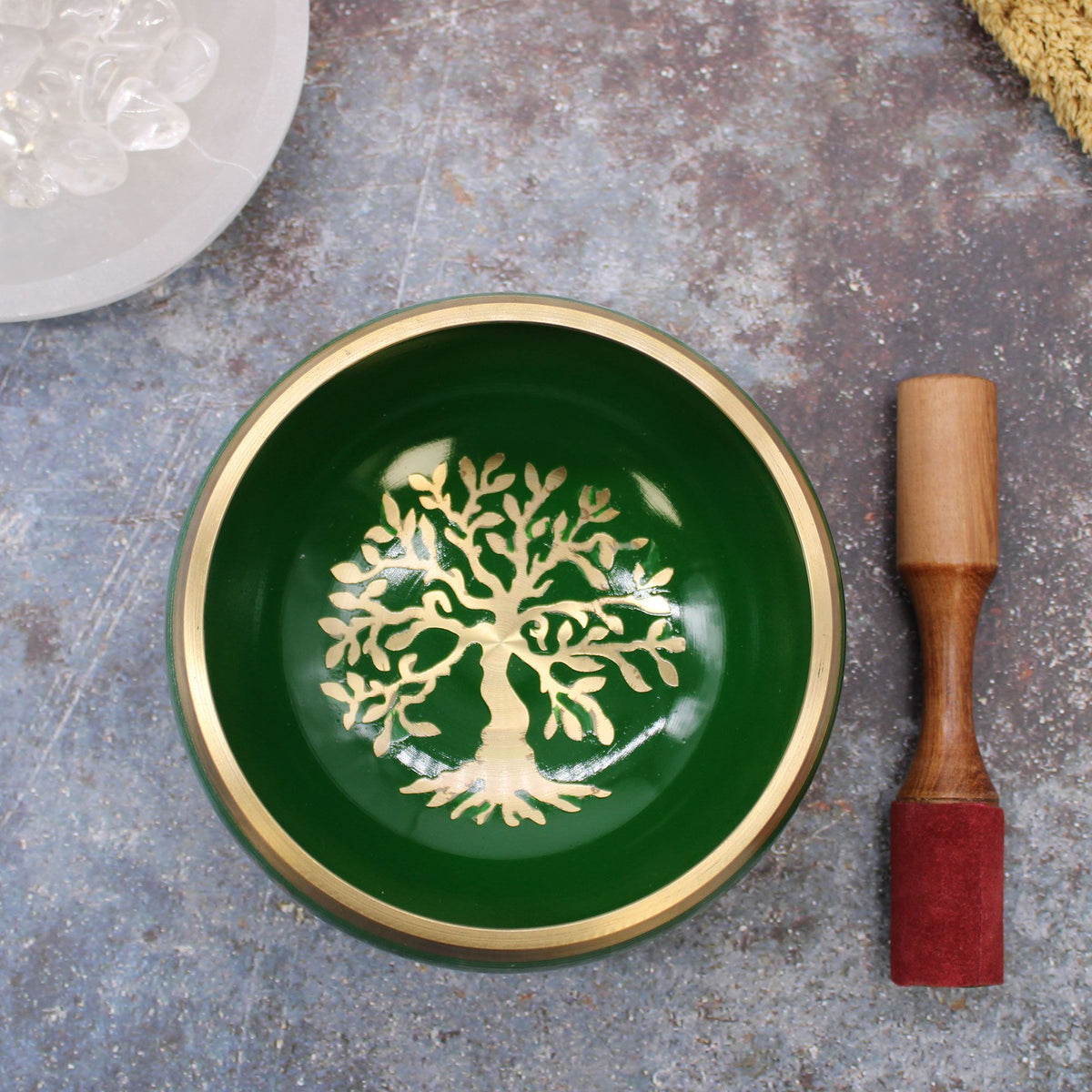 Lrg Tree of Life Singing Bowl Set - Green 14cm - view 4