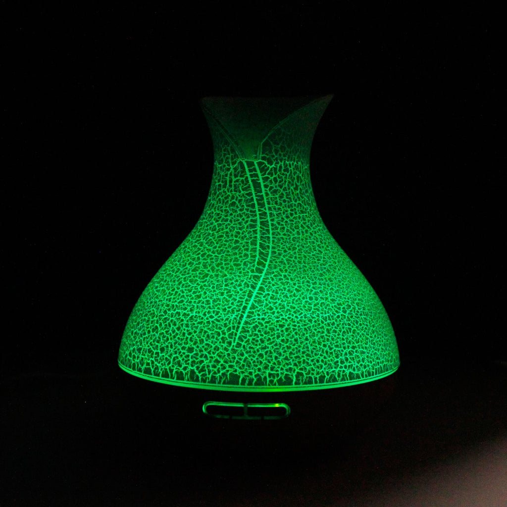 White crackle-glaze vase-shaped aroma diffuser on a wood base - view 4