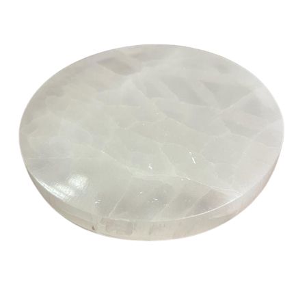 Plain medium round selenite charging plate cut from Moroccan selenite - view 2