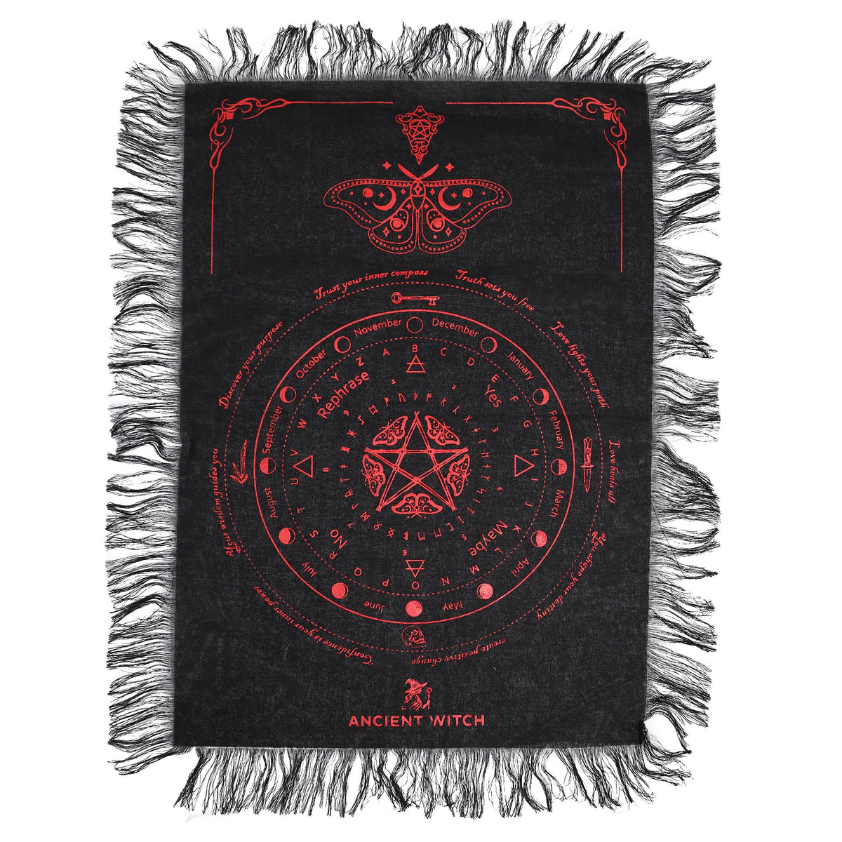 Ancient Witch Pendulum Divination Cloth - Mystic Moth - Black & Blood Red - view 2