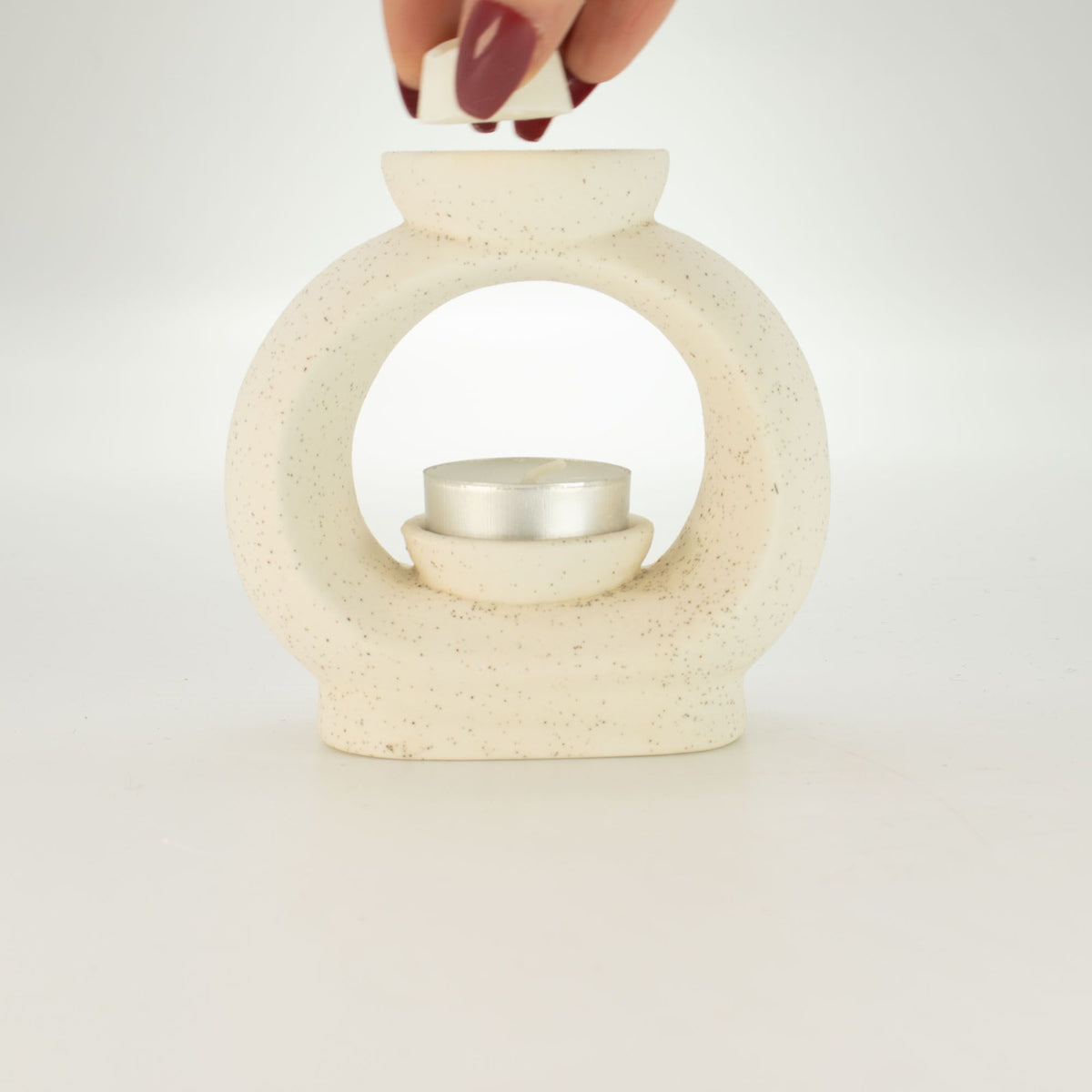 Ceramic Zen Oil Burner - Large Oval Pebble - Speckled Off-White - view 5