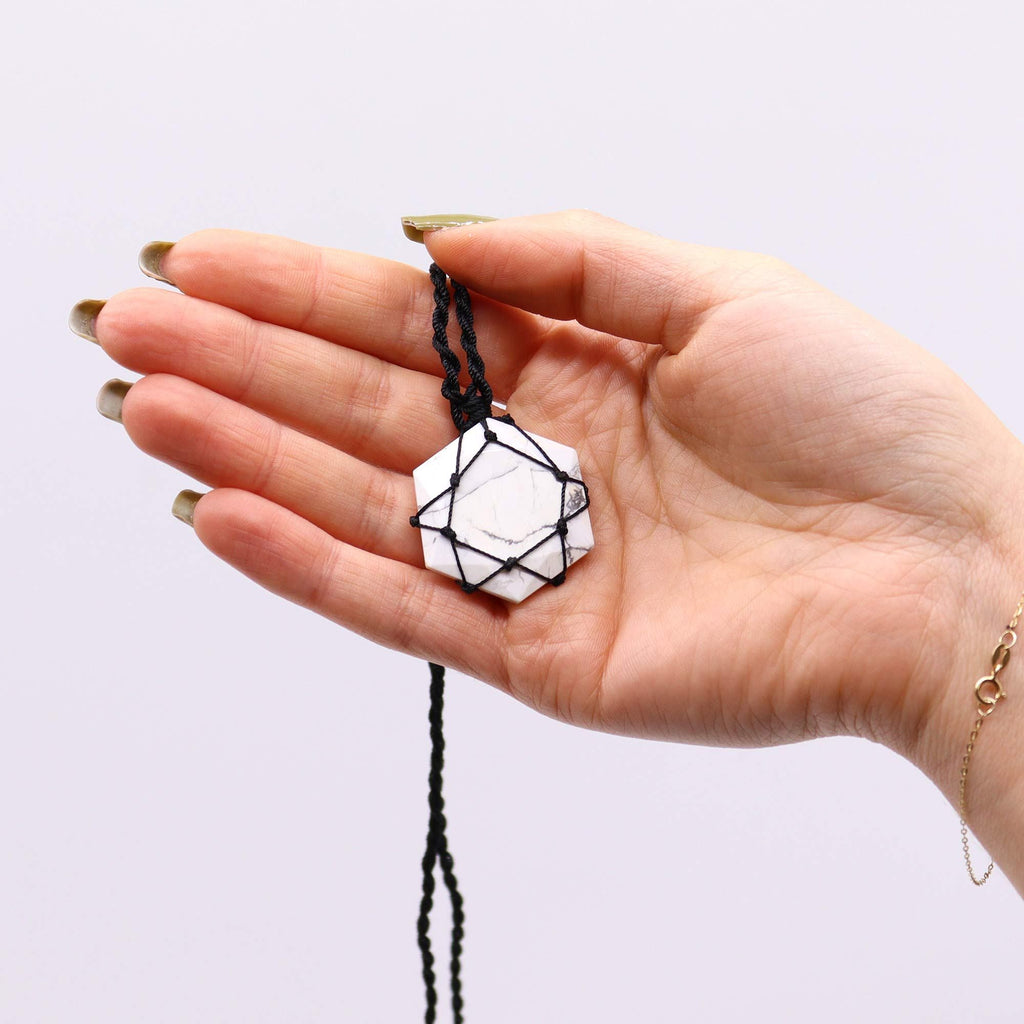 Laced Gemstone Hexagon Pendant - White Howlite - view 2