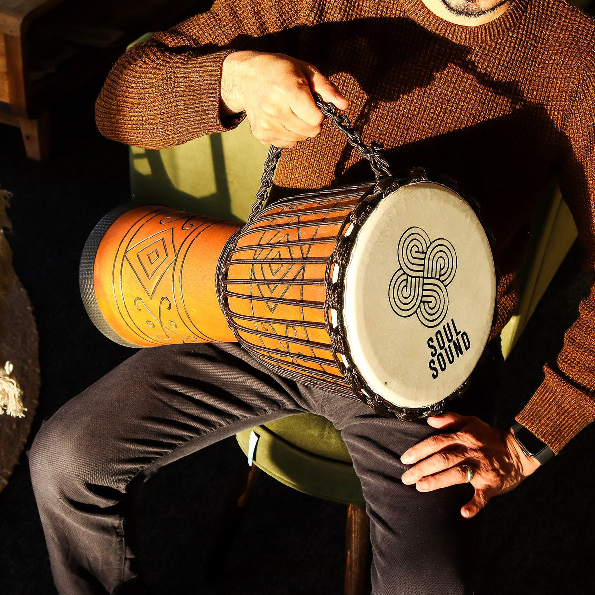 Large rope tuned djembe drum, hand-carved jackfruit body, Soul Sound head - view 7