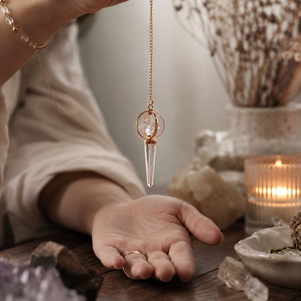 Stellar Gateway - Two Piece Spinning Merkaba Star in Copper Pendulum - Clear Quartz - view 3