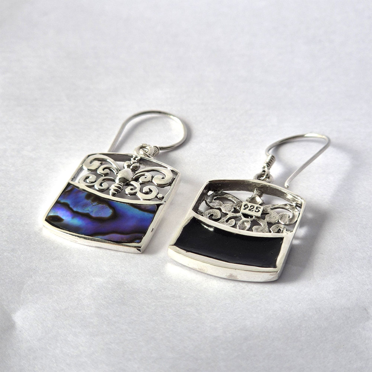 Shell & Silver Earrings - Dragonfly - Abalone - view 2