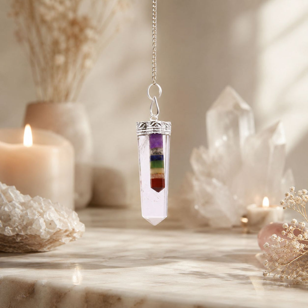 Crystal - 7 Chakra Bounded Thin Point Flat Pendant - view 4