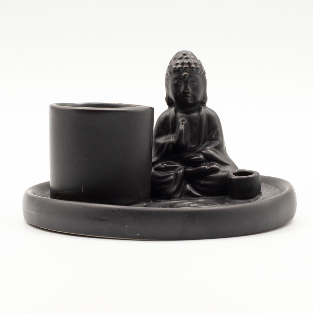 Multi Purpose Buddha Incense Plate - Ceramic Matt Black - view 2