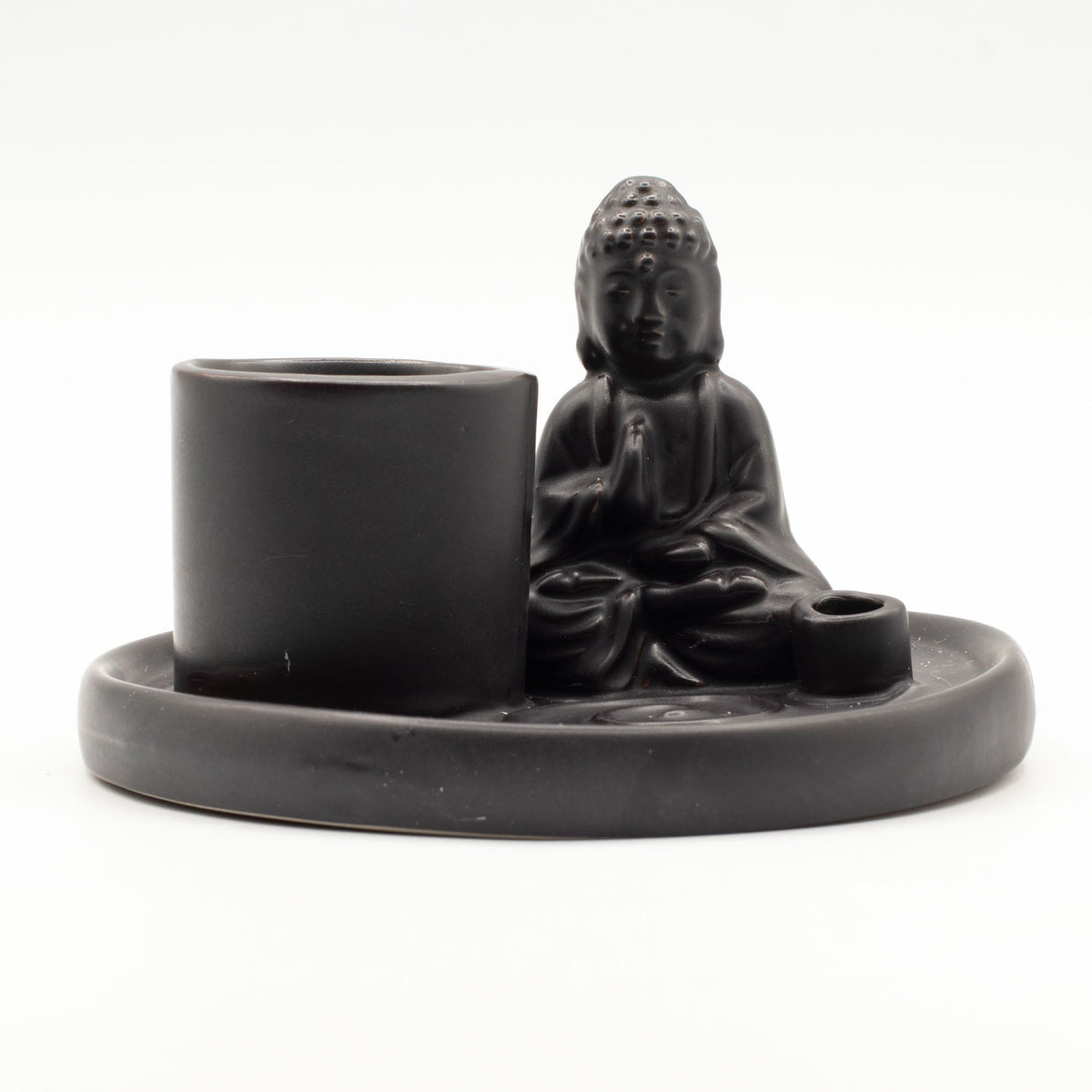 Multi Purpose Buddha Incense Plate - Ceramic Matt Black - view 2