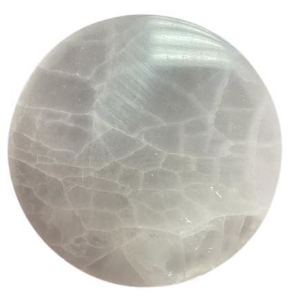 Plain medium round selenite charging plate cut from Moroccan selenite - view 3