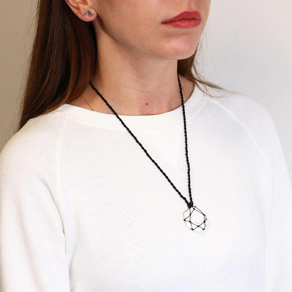 Laced Gemstone Hexagon Pendant - White Howlite - view 3
