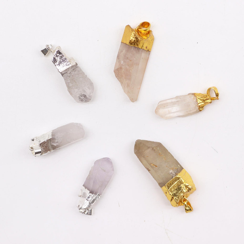 Gemstone Clear Quartz Gold & Silver Plated Pendants (6 assorted) - view 2