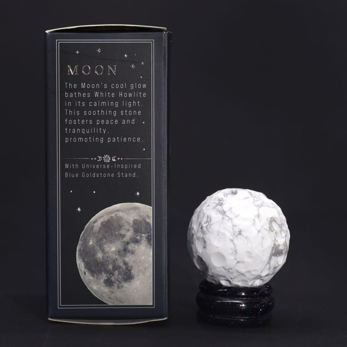 White Howlite Planet on a Goldstone Stand (MOON)