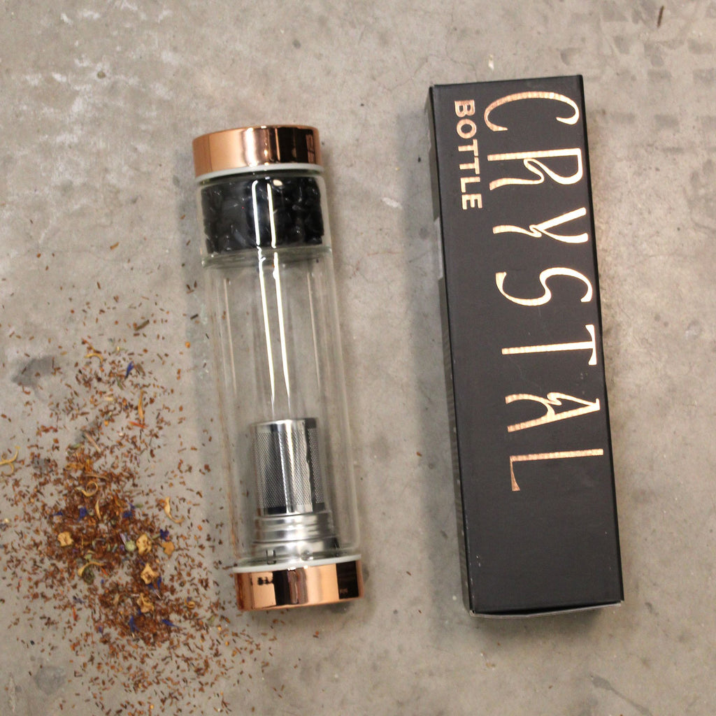 Crystal Glass Tea Infuser Bottle - Rose Gold - Red Jasper - view 4