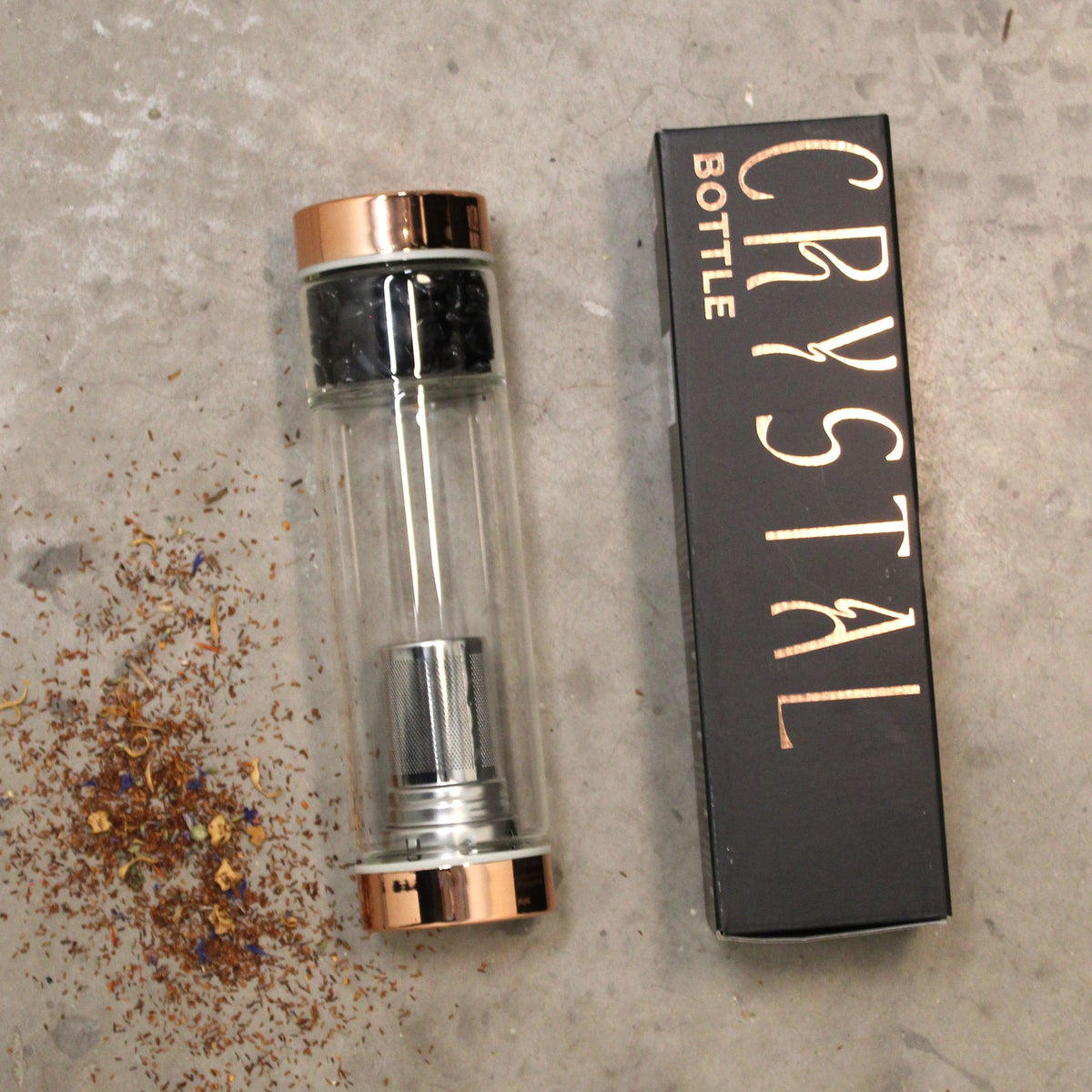 Crystal Glass Tea Infuser Bottle - Rose Gold - Rose Quartz - view 4