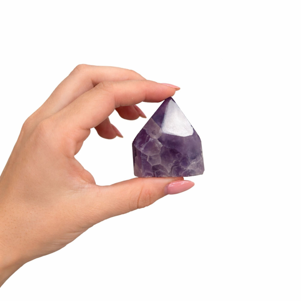 Group of A grade amethyst standing points, polished on top and raw at the sides - view 2
